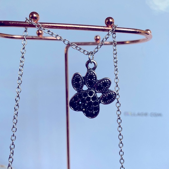 iheartdogs Jewelry - 🐾 Silver Dog Paw Necklace w/ Black Rhinestones 🐾